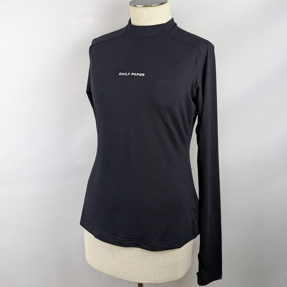 Daily Paper Esosa T-Shirt High Neck Long Sleeve Thumb Holes Fitted Black XL NWT - Picture 11 of 13